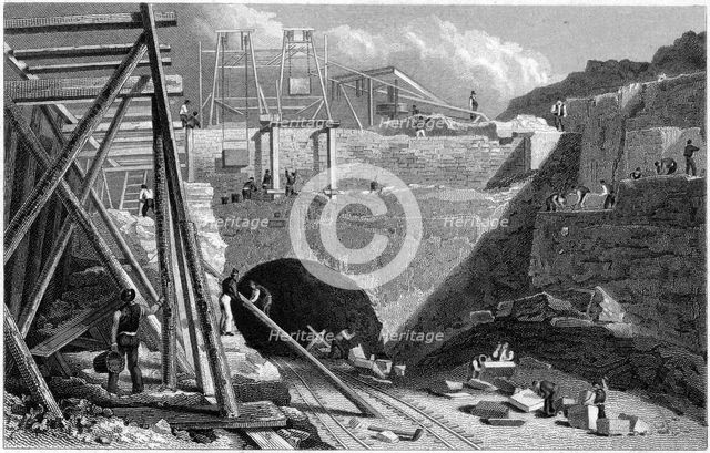 Entrance to the tunnel of the Liverpool & Manchester railway, Edge Hill, Liverpool, c1820s. Artist: John Davies