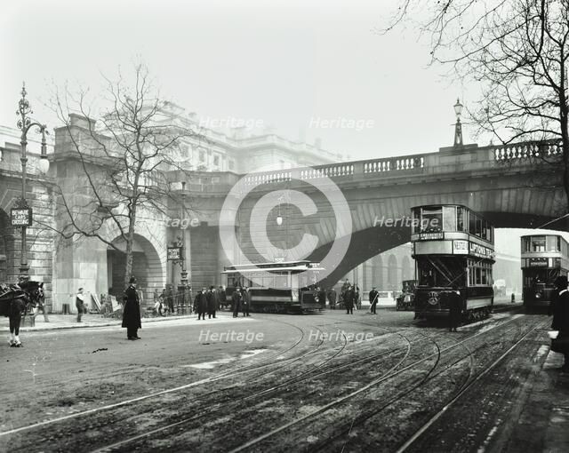 Entrance to the tram tunnel by Waterloo Bridge, London, 1908. Artist: Unknown.