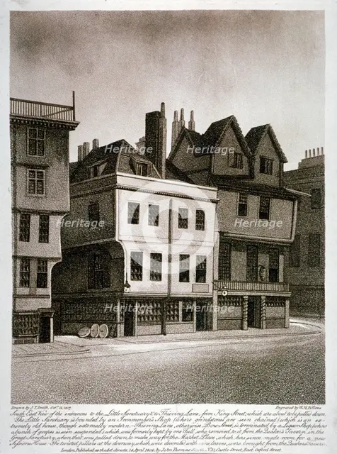 Entrances to Little Sanctuary and Thieving Lane, Westminster, London, 1807. Artist: William Fellows
