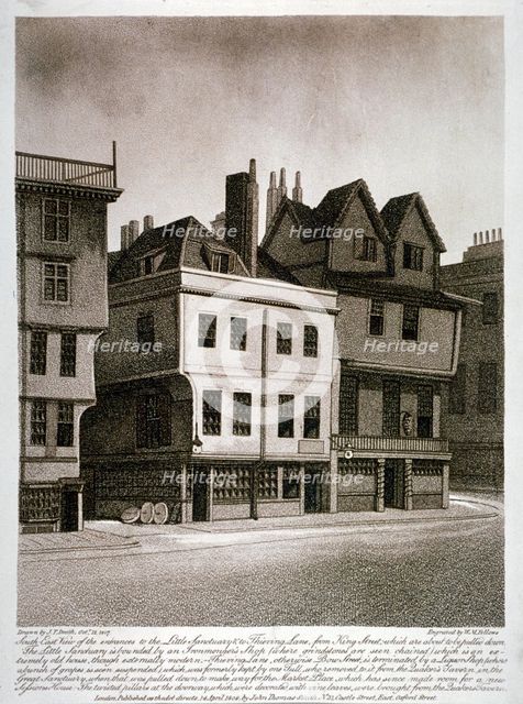 Entrances to Little Sanctuary and Thieving Lane, Westminster, London, 1807. Artist: William Fellows