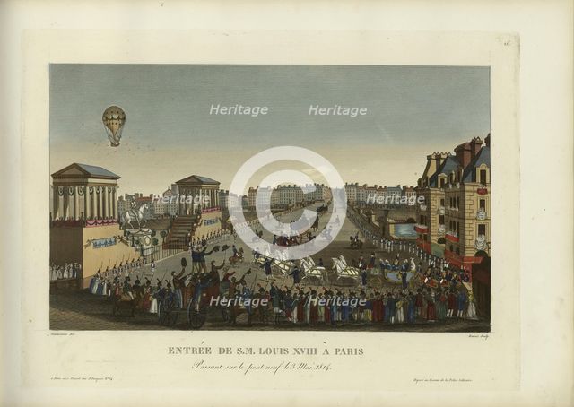 Entrée de Sa Majesté Louis XVIII à Paris, passant sur le Pont-Neuf le 3 mai 1814, 1814-1815. Creator: Courvoisier-Voisin, Henri (1757-1830).