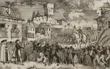 Entry into Spain of French general Pierre Antoine Dupont de l'Etang in 1808, (1851). Creator: Unknown