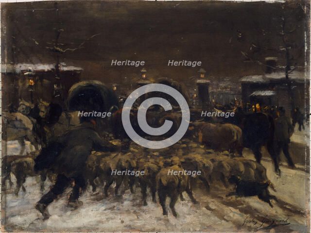 Entry of a herd into Paris, c1889. Creator: Alexandre Gaston Guignard.