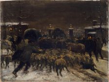 Entry of a herd into Paris, c1889. Creator: Alexandre Gaston Guignard