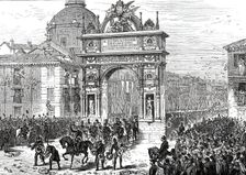 Entry of Alfonso XII. Into Madrid: Triumphal Arch in the Calle de Alcala, 1876. Creator: Unknown