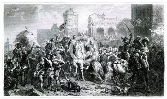 Entry of Henri IV in Paris in 1594 after his conversion to Catholicism and his proclamation as ki…
