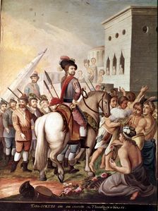 Entry of Hernán Cortés in Tlaxcala series of Paintings Conquest of Mexico