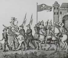 Entry of the King of Epinette ("King of the Thorn") in Lille, 16th century, (1878). Creator: Unknown