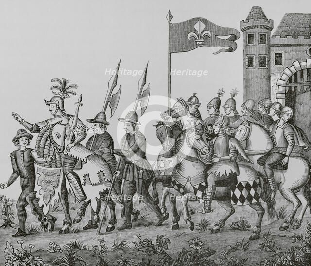 Entry of the King of Epinette ("King of the Thorn") in Lille, 16th century, (1878).  Creator: Unknown.