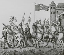 Entry of the King of Epinette ("King of the Thorn") in Lille, 16th century, (1878). Creator: Unknown
