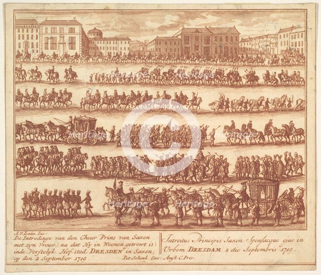 Entry of the Prince of Saxony with his Wife into Dresden on September 2, 1719, af..., ca. 1700-1755. Creator: Adolf van der Laan.