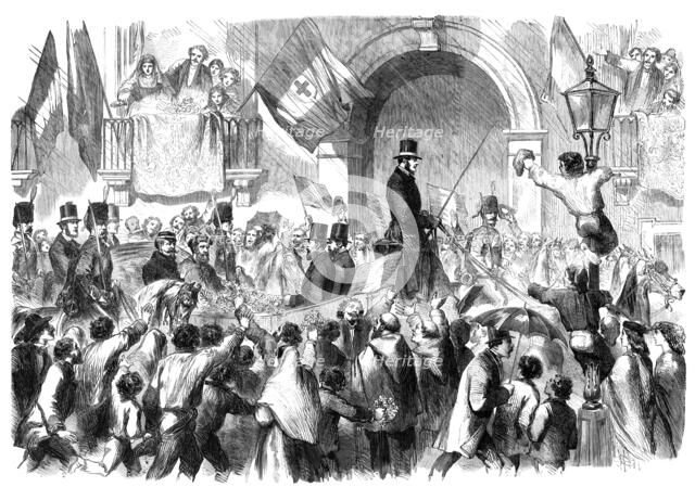 Entry of Victor Emmanuel into Naples - sketched in the Toledo..., 1860. Creator: Unknown.