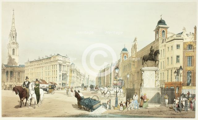 Entry to The Strand from Charing Cross, plate twenty from Original Views of London as It Is, 1842. Creator: Thomas Shotter Boys.