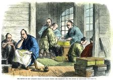 Envoys of the Japanese Prince of Nagato paying the indemnity for the affair of Simonosaki 1865