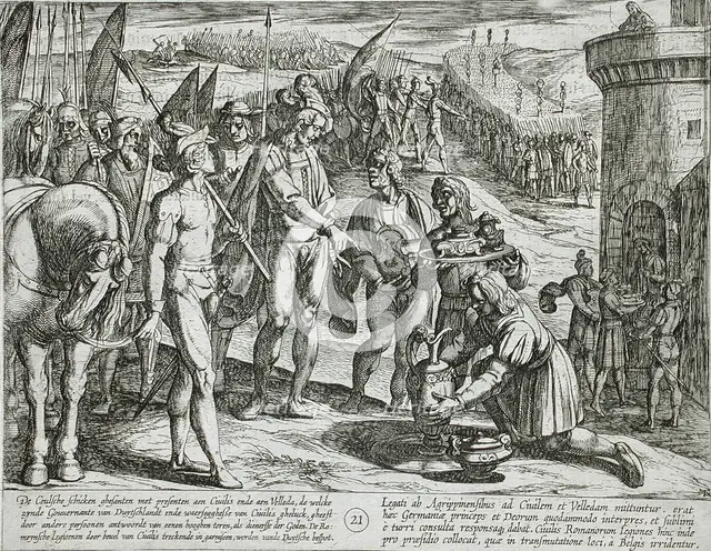 Envoys from Cologne Bring Presents to Civilis, Publshed 1612. Creator: Antonio Tempesta.