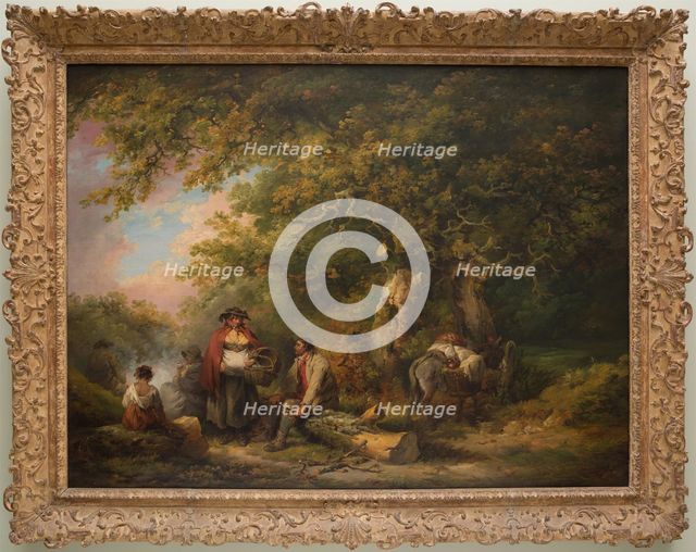 Encampment with Seated Man Breaking Firewood, 1790. Creator: George Morland.