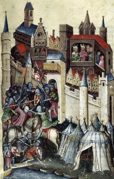 Encampment of the Greeks, and battle outside Troy, 15th century. Creator: Unknown