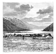 Encampment of the English Expedition of 1871, Lake Pang-Kong, Tibet, 1895