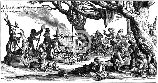 Encampment of central European gypsies also known as Egyptians, 1604. Artist: Jacques Callot