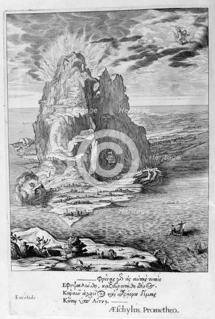 Enceladus buried underneath Mount Etna, 1655. Creator: Unknown.