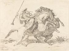 Encounter of the Moorish Horsemen (Rencontre de Cavaliers Maures), 1834. Creator: Eugene Delacroix