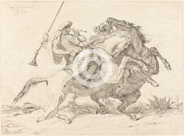 Encounter of the Moorish Horsemen (Rencontre de Cavaliers Maures), 1834. Creator: Eugene Delacroix.