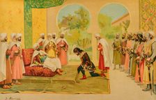 Encounter between King Ordoño IV of León (926-962) and the Umayyad Caliph of Córdoba..., 1888. Creator: Juan Alaminos