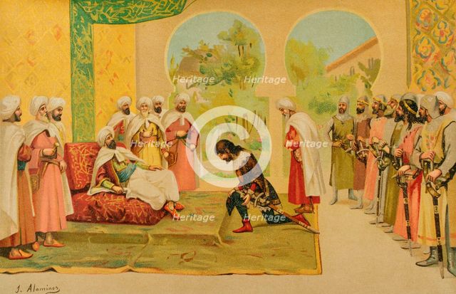 Encounter between King Ordoño IV of León (926-962) and the Umayyad Caliph of Córdoba..., 1888. Creator: Juan Alaminos.