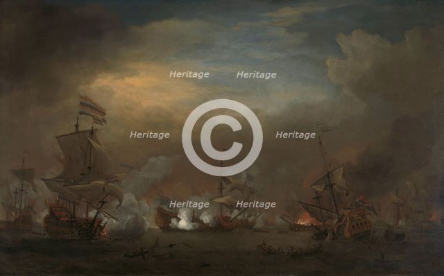 Encounter during the Battle of Kijkduin, c.1675. Creator: Willem van de Velde the Younger.