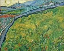 Enclosed wheat field with rising sun, 1889. Creator: Gogh, Vincent, van (1853-1890)