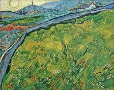 Enclosed wheat field with rising sun, 1889. Creator: Gogh, Vincent, van (1853-1890)