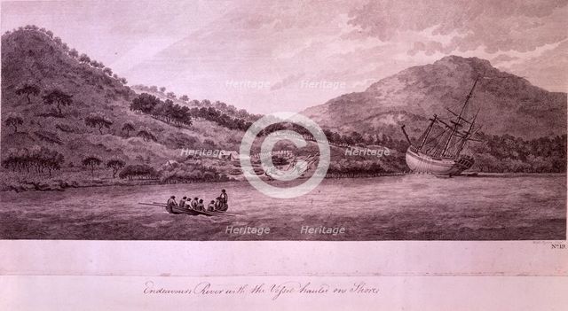 Endeavours River with the Vessel hauled on the Shore, 1770, (late 18th century).  Creator: William Byrne.