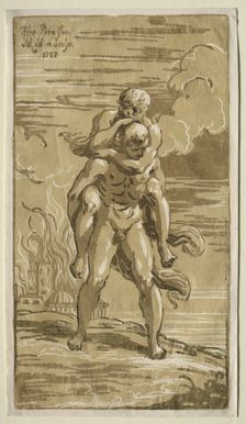 Eneas Carrying Anchises, his Father, from the Burning of Troy, 1723. Creator: Antonio Maria I Zanetti (Italian, 1680-1757)