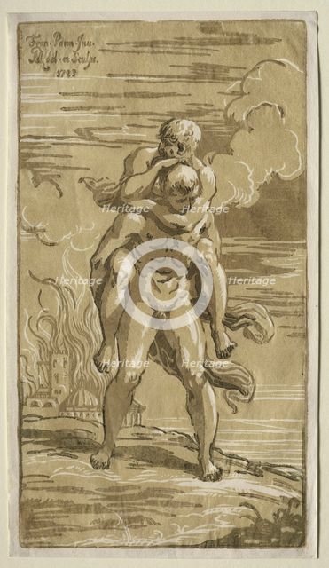 Eneas Carrying Anchises, his Father, from the Burning of Troy, 1723. Creator: Antonio Maria I Zanetti (Italian, 1680-1757).
