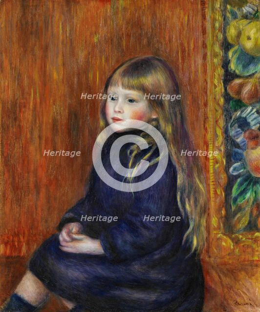 Enfant assis en robe bleue (Portrait d'Edmond Renoir fils), 1889. Creator: Renoir, Pierre Auguste (1841-1919).
