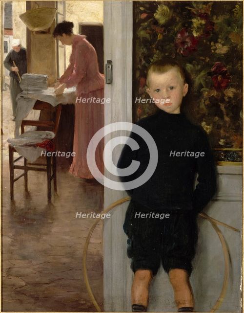 Enfant et femme dans un intérieur, c.1890. Creator: Mathey, Paul (1844-1929).