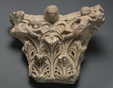 Engaged Capital with Human Figures and Foliage, 300s - 400s. Creator: Unknown