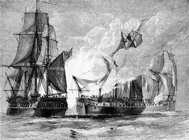 'Engagement Between English and French Cruisers', c1891. Creator: James Grant.