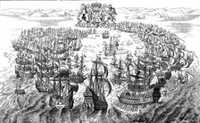 'Engagement between the English and Spanish Fleets off the Isle of Wight, 1588, after a Tapestry in Creator: Unknown