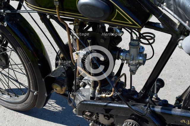 Engine of a 1927 AJS Big Port motorcycle. Creator: Unknown.