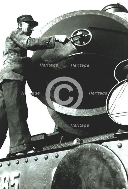 Engine of a steam train, door of the smoke box.