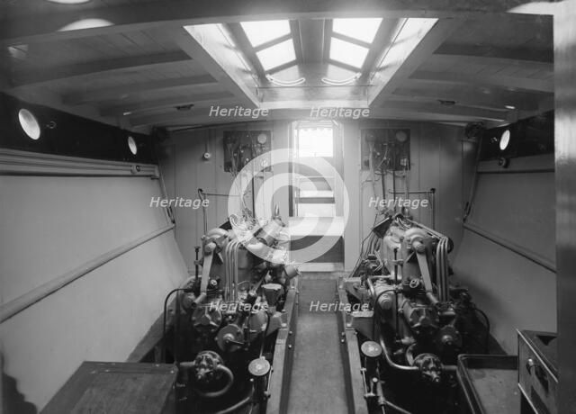 Engine room on cabin cruiser D.G.S.P., 1913. Creator: Kirk & Sons of Cowes.