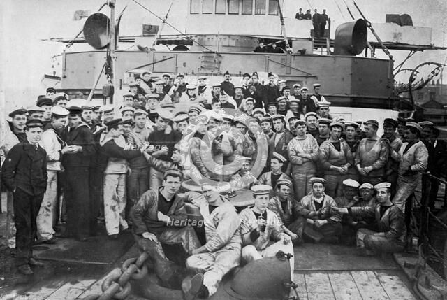 Engine room ratings on board HMS 'Majestic', 1896.Artist: Gregory & Co