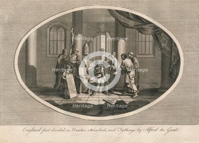 England first divided in counties, hundreds, and tythings by Alfred the Great, c880s (1793). Artist: Unknown.