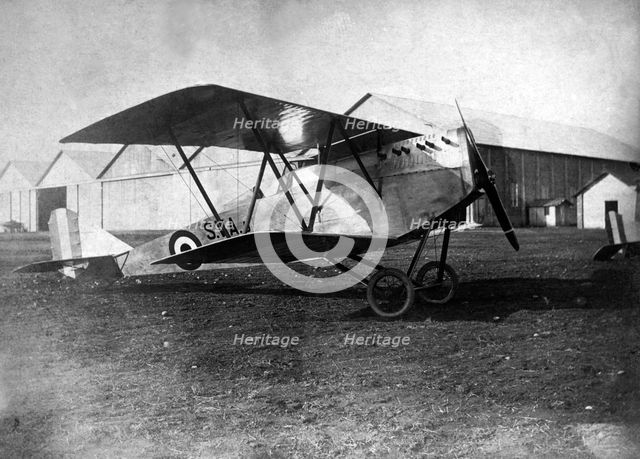 England. Magenta SVA biplane parked on an airfield, 1918.