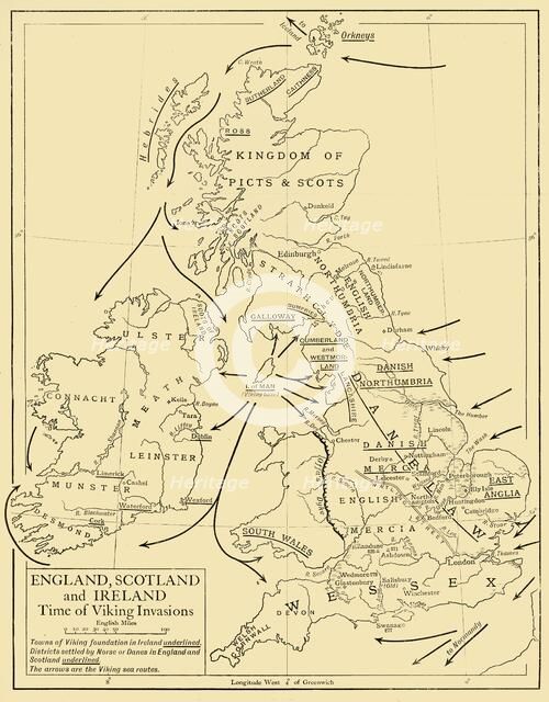'England, Scotland and Ireland - Time of Viking Invasions', 1926. Creators: Unknown, Emery Walker Ltd.
