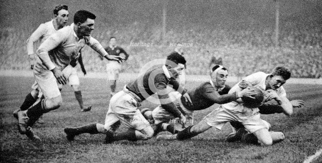 England scoring a try against Scotland, Twickenham, London, 1926-1927. Artist: Unknown