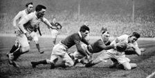 England scoring a try against Scotland, Twickenham, London, 1926-1927