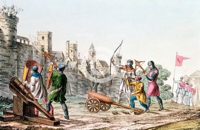 English troops attacking a French town, Hundred Years War, 1337-1453  (c1830). Artist: Unknown