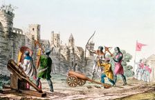 English troops attacking a French town, Hundred Years War, 1337-1453 (c1830)